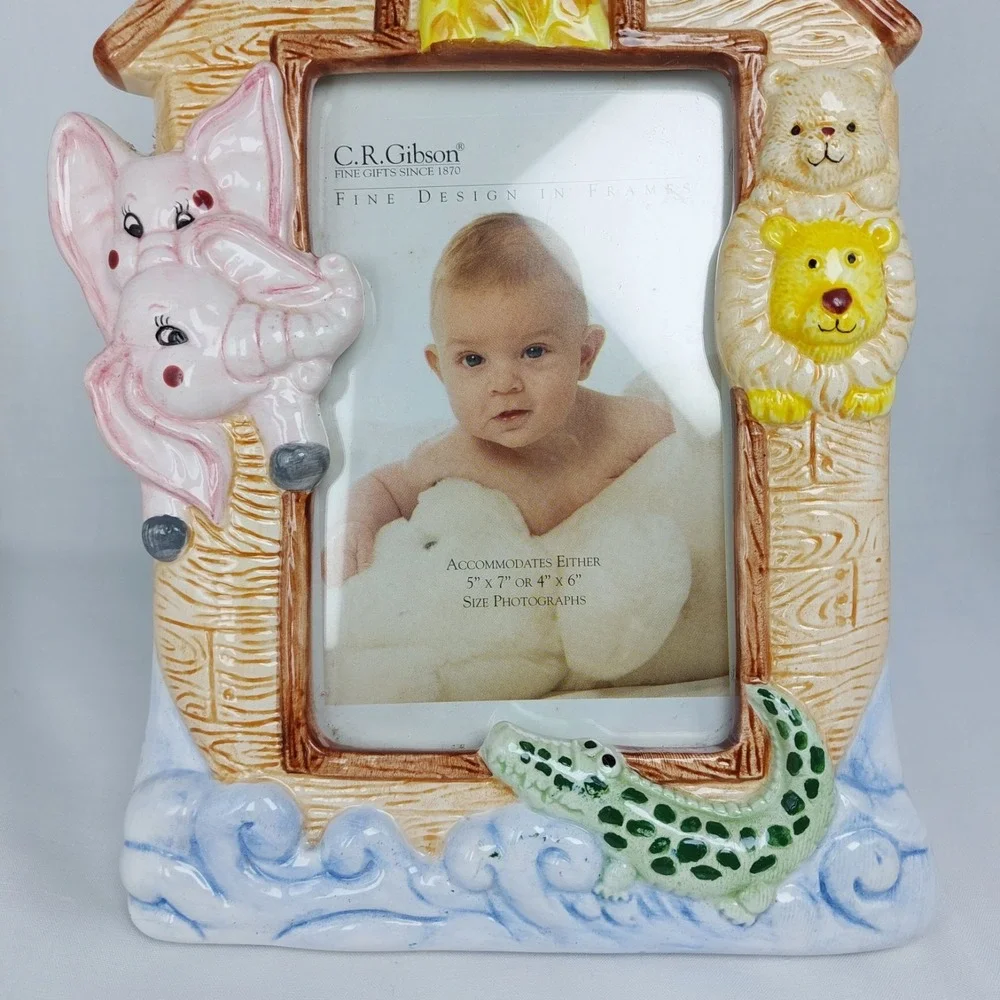 Noah's Ark Picture Frame C.R. Gibson Welcome Aboard Ceramic 3D Animal Nursery